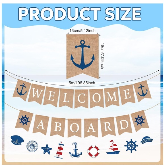3 Pcs Burlap Welcome Aboard Banner Nautical For Parties,Birthdays,Cruises - Picture 2 of 5